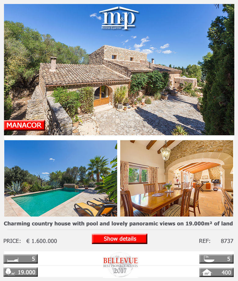 Manacor: Charming country house with pool and lovely panoramic views on 19.000 m² of land