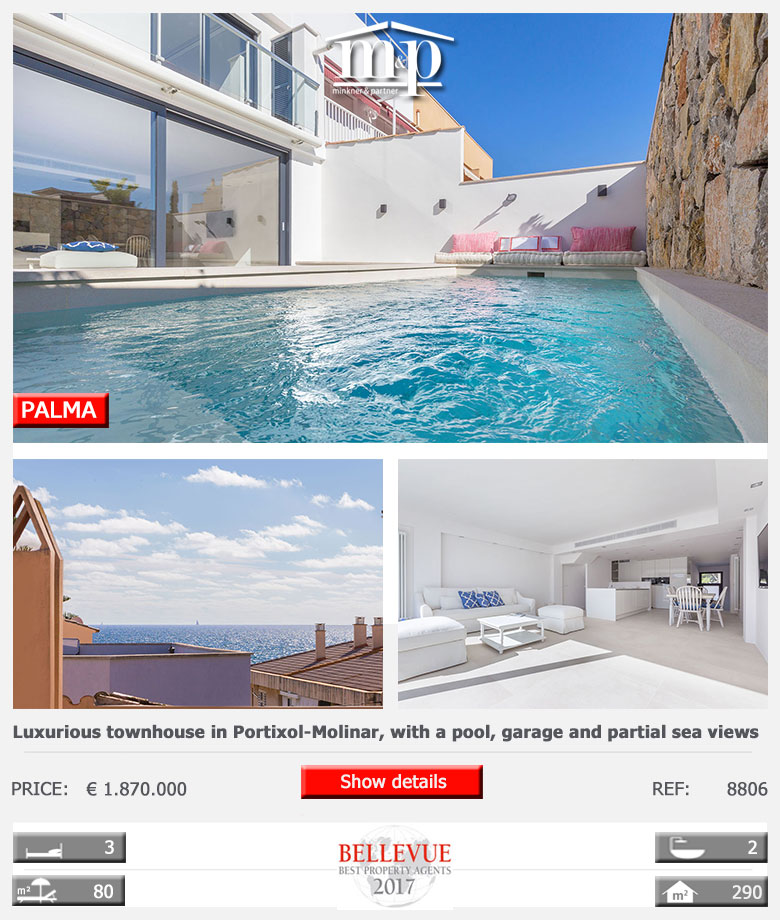Palma: Luxurious townhouse in Portixol-Molinar, with a pool, garage and partial sea views