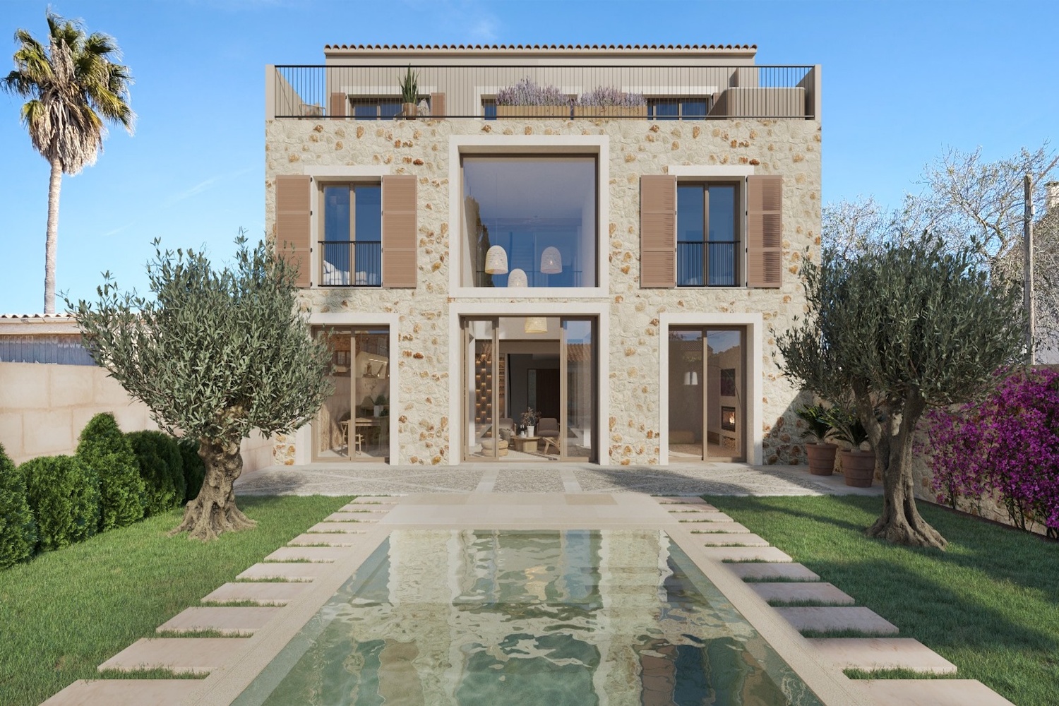 Elegantes Stadthaus mit Wellnessbereich, Pool und Garten in Santanyi