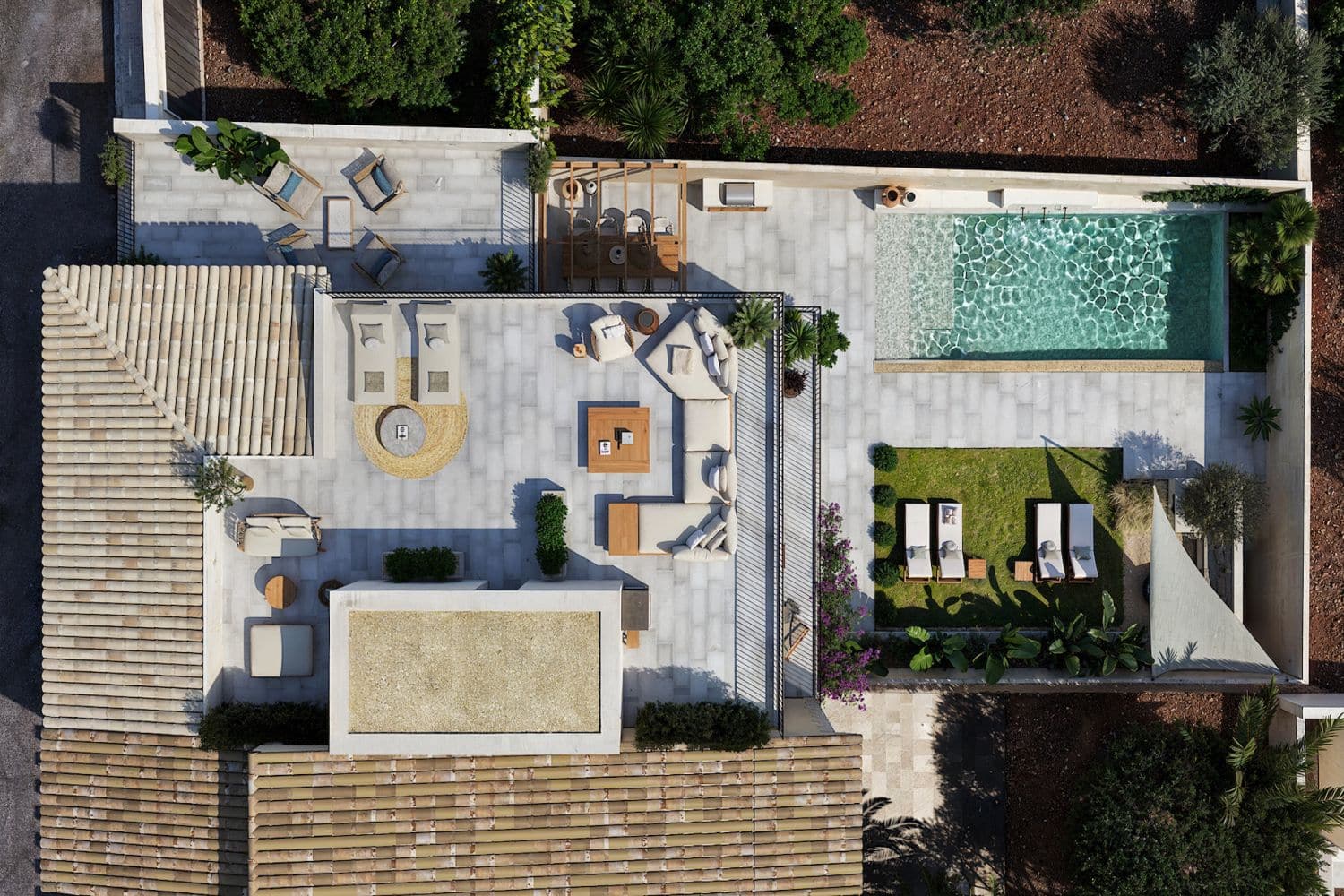 Blick auf das Haus von oben