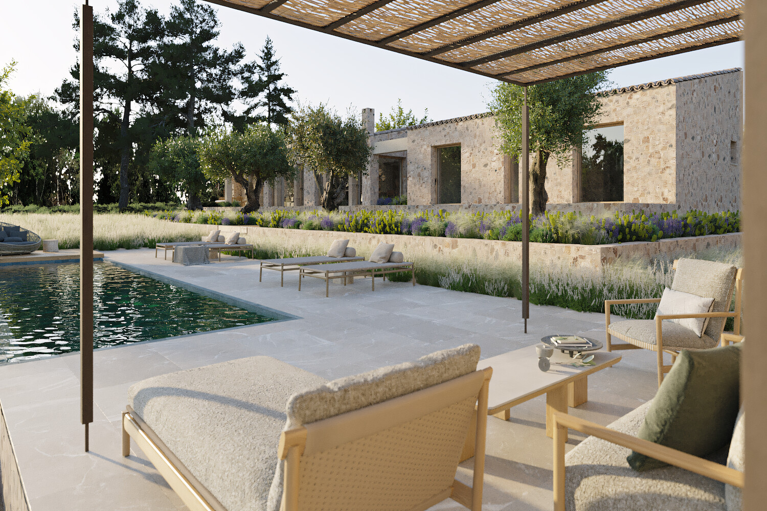 Neubaufinca mit verschiedenen Terrassen