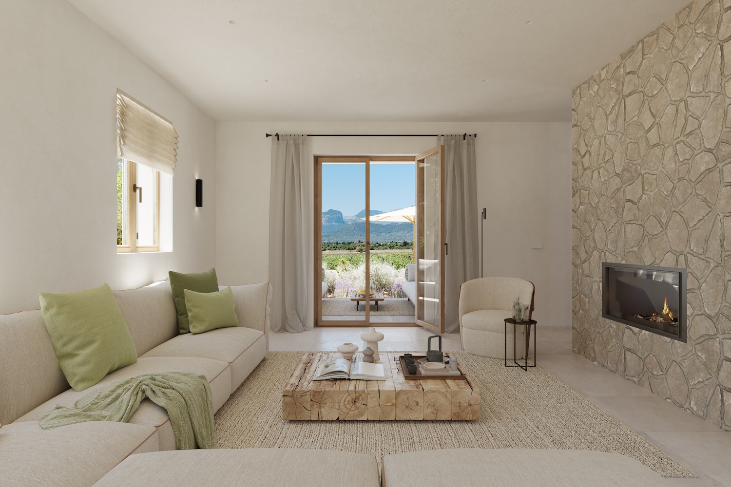 Wohnzimmer mit Kamin 