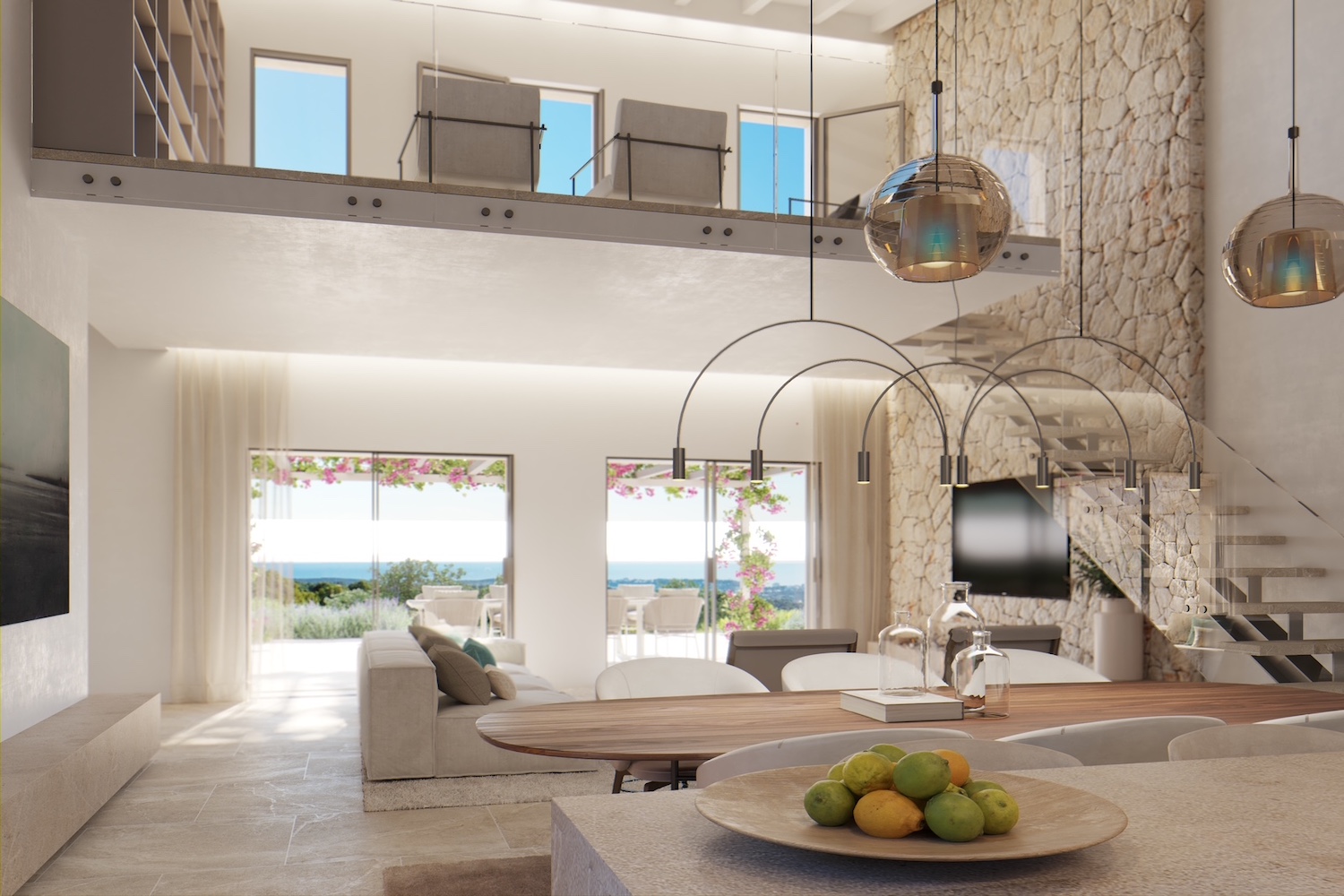 Wohn-und Essbereich mit Galerie