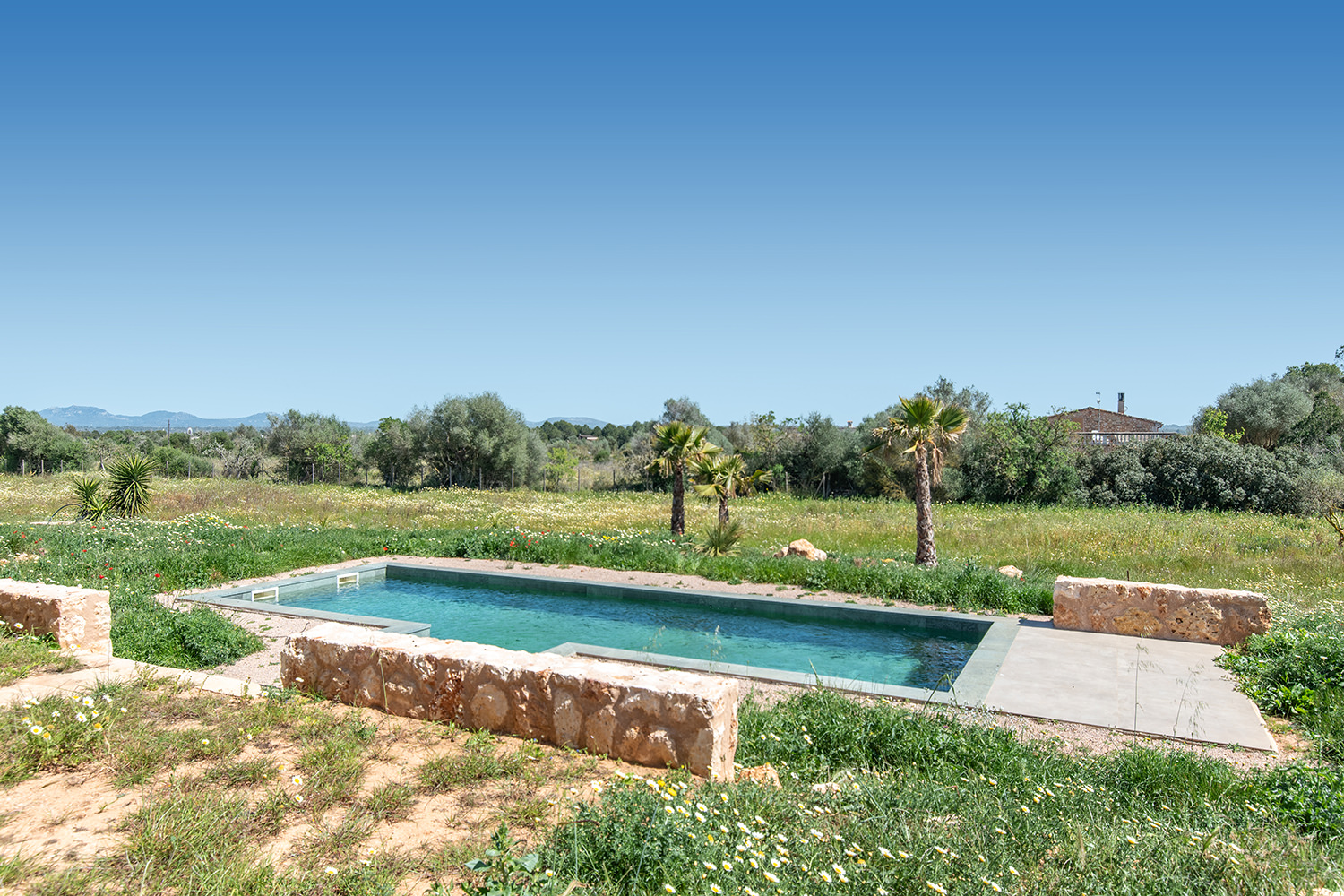 Poolbereich mit freiem Blick ins Grüne