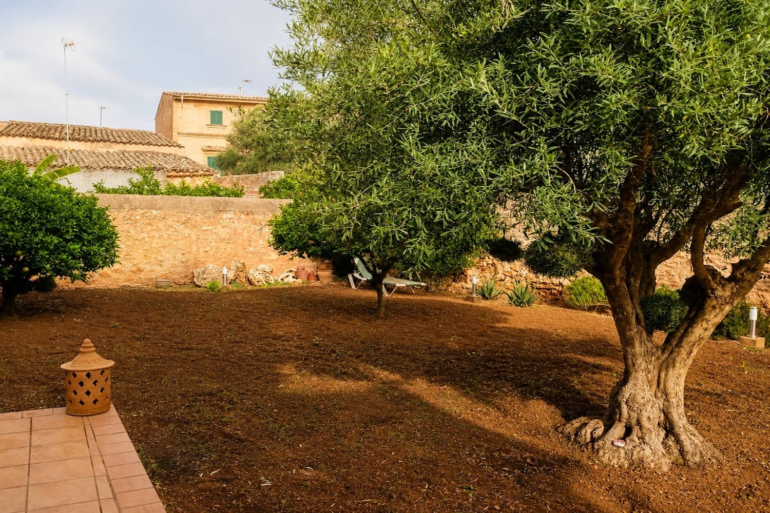 Privater Garten mit Olivenbaum und Natursteinmauern – ruhiges Refugium